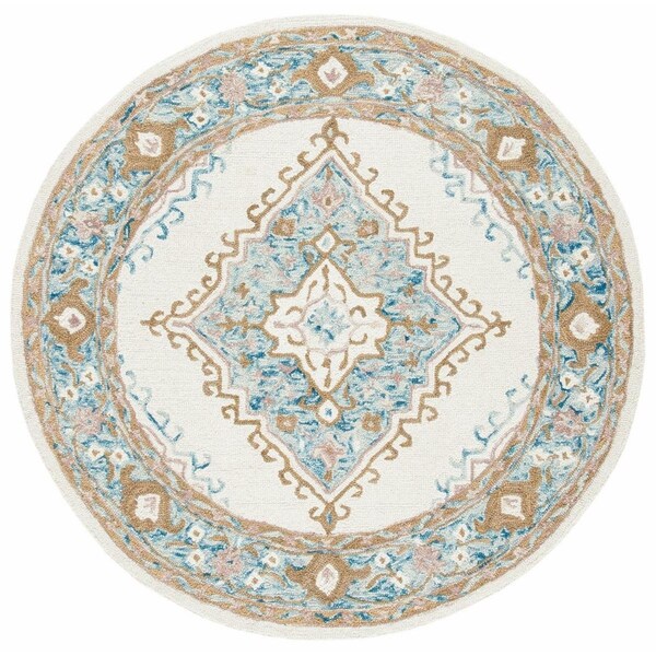 Safavieh 5 x 5 ft. Micro-Loop 953A Hand Tufted Round Area Rug; Ivory & Blue MLP953A-5R - main